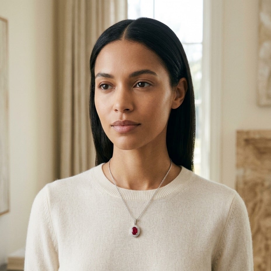 Ruby & Diamond Pendant in 14K White Gold - lifestyle