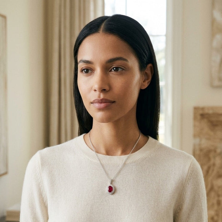 Ruby & Diamond Pendant in 14K White Gold - lifestyle