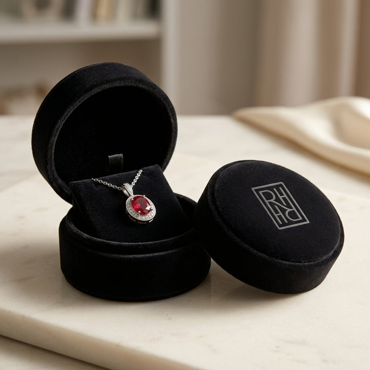 Ruby & Diamond Pendant in 14K White Gold - presentation