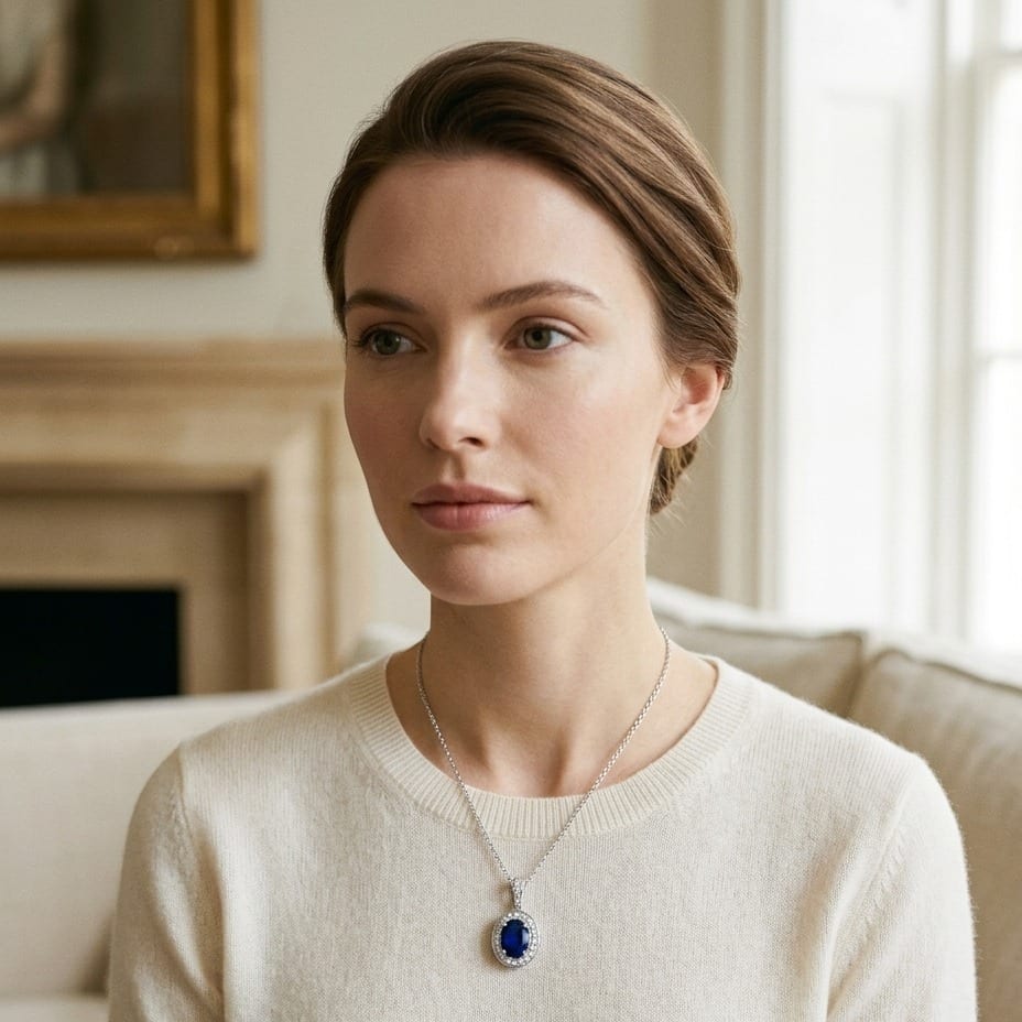 Sapphire & Diamond Pendant in 14K White Gold - lifestyle
