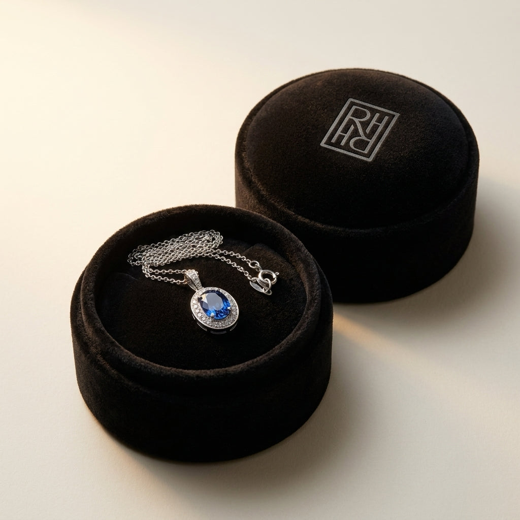 Sapphire & Diamond Pendant in 14K White Gold - presentation