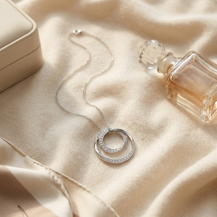 Diamond Double Loop Circle Pendant 1/2ctw in 14K White Gold - flat lay