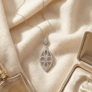 Marquise Shaped Diamond Pave Pendant in 14K White Gold - flat lay