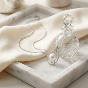 Freshwater Pearl & Diamond Swirl Pendant in 14K White Gold - editorial