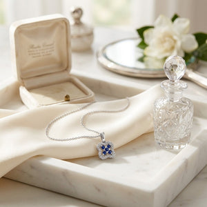 Sapphire & Diamond Floral Petal Pendant in 14K White Gold - lifestyle