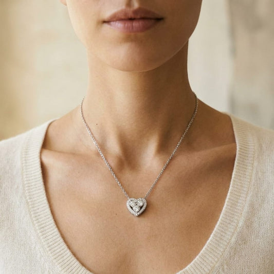 Heart Diamond Pendant in 14K White Gold, 0.39ct, worn close-up portrait