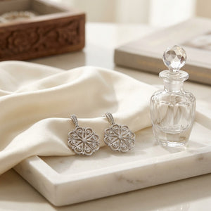 Diamond Floral Pendant 1/7ctw, 18in Rolo Chain in 14K White Gold - lifestyle