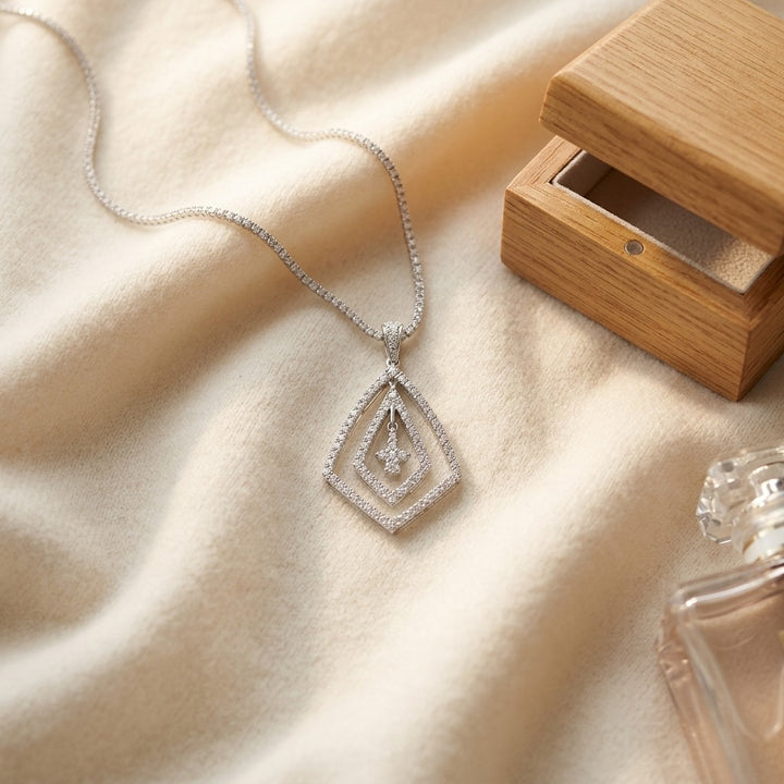 Pave Diamond Pendant in 14K White Gold - flat lay