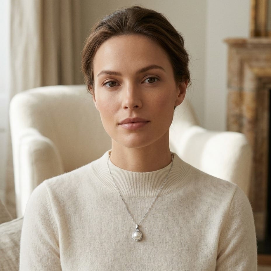 Fresh Water Pearl & Diamond Halo Pendnat in 14K White Gold - lifestyle