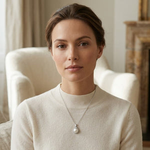 Fresh Water Pearl & Diamond Halo Pendnat in 14K White Gold - lifestyle