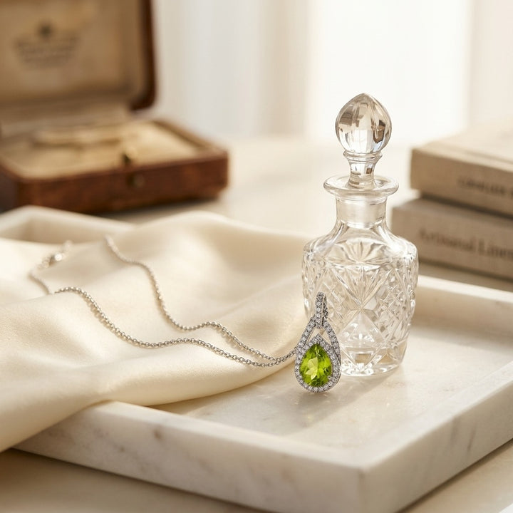 Peridot & Diamond Pendant in 14K White Gold - lifestyle