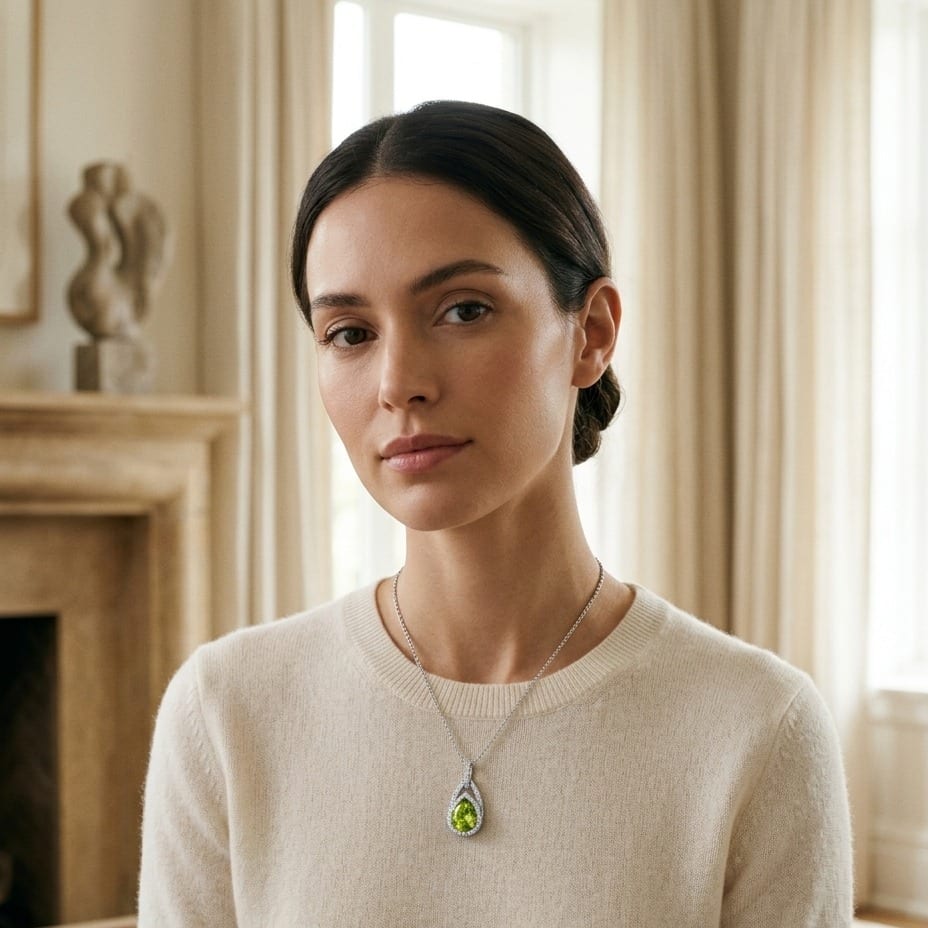 Peridot & Diamond Pendant in 14K White Gold - editorial