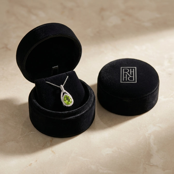 Peridot & Diamond Pendant in 14K White Gold - presentation