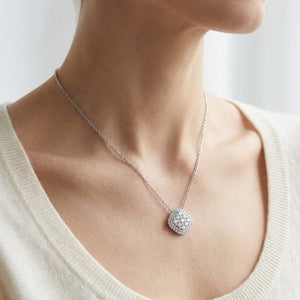 Natural Diamond Cushion Pendant in 14K White Gold, 1/2 ct. t.w., worn close-up portrait