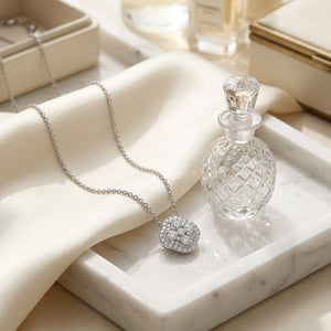 Diamond Clster & Cushion Shape Pendant with Micro-Prong Set Border in 14K White Gold - lifestyle