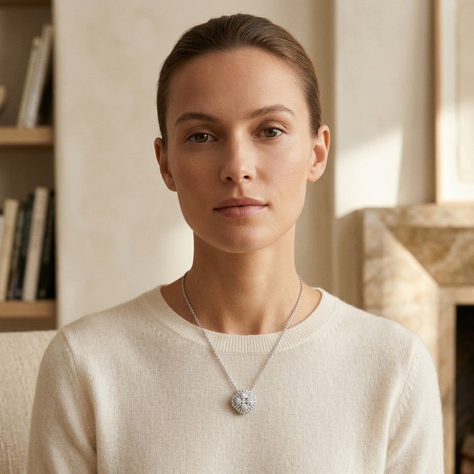 Diamond Clster & Cushion Shape Pendant with Micro-Prong Set Border in 14K White Gold - editorial