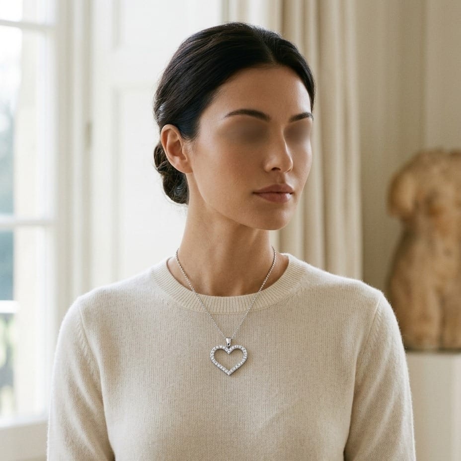 Diamond Heart Pendant with Textured Borders in 14K White Gold - editorial