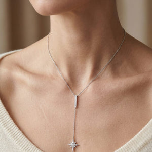 Natural Diamond Round Brilliant Pendant in 14K White Gold, worn close-up portrait