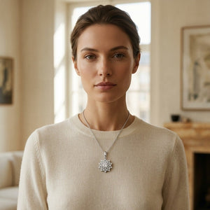 Diamond Floral Pendant 1/2ct Ctr 1-1/10ctw 16-18 Inch Adj Chain in 14K White Gold - lifestyle