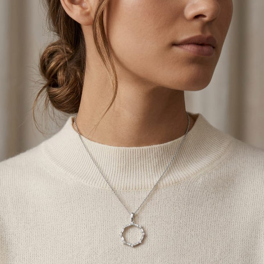 Baguette 1/5ctw & Round 1/10ctw Circle Pendant in 14K White Gold - editorial