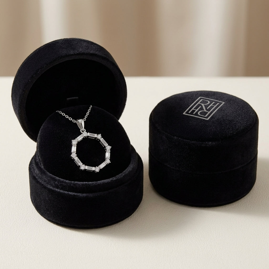 Baguette 1/5ctw & Round 1/10ctw Circle Pendant in 14K White Gold - presentation