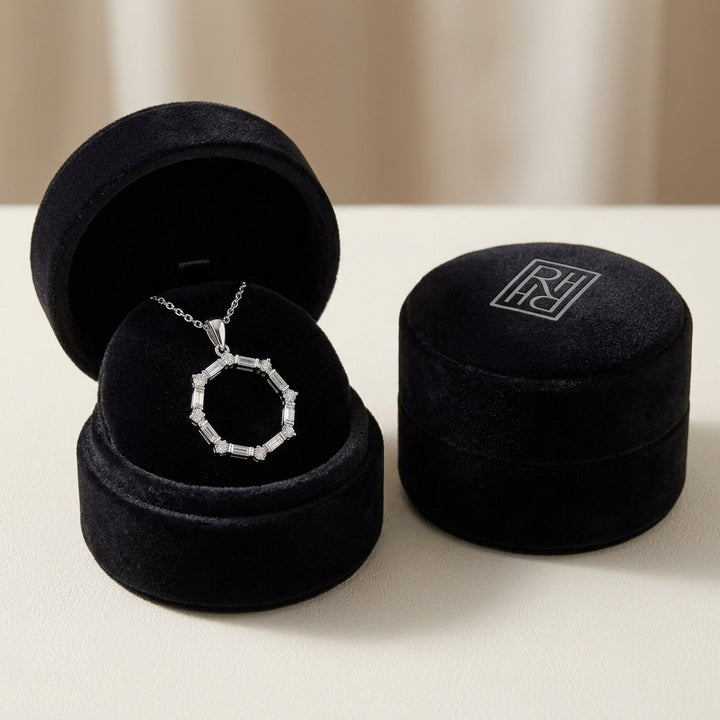 Baguette 1/5ctw & Round 1/10ctw Circle Pendant in 14K White Gold - presentation