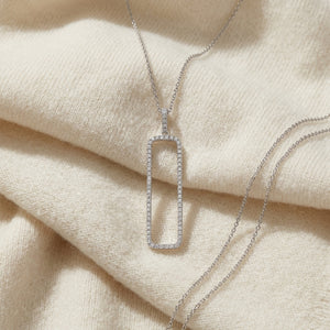 Diamond Open Rectangle Necklace 3/8ctw, 18 Inch Rolo Chain in 14K White Gold - flat lay