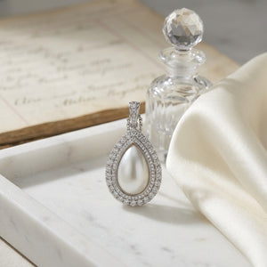 Diamond Open Pear Shape Millgrain Pendant 1/3ctw with Adjustable Chain 16-17-18 Inch in 14K White Gold - editorial