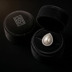 Diamond Open Pear Shape Millgrain Pendant 1/3ctw with Adjustable Chain 16-17-18 Inch in 14K White Gold - presentation