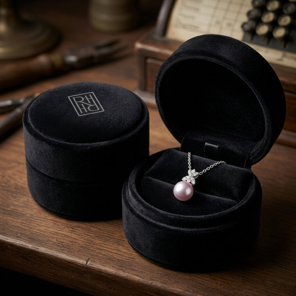 Freshwater Pink Pearl & Diamond Four Leaf Pendant 16-18" Adjustable Cable Chain in 14K White Gold - presentation