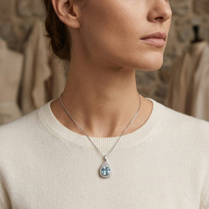 Rhodolite Garnet & Diamond Cushion Step Pendant 1/8ctw 18-in Adj Rolo Ch in 14K White Gold - editorial