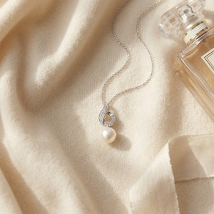 Freshwater Pearl & Diamond Pendant 0.07ctw in 14K White Gold - flat lay