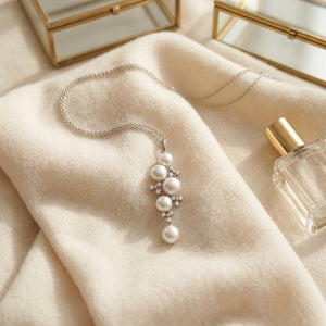 Freshwater Pearl & Diamond Pendant 0.15ctw in 14K White Gold - flat lay