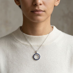 Sapphire & Diamond Circle Pendant 1/2ctw in 14K White Gold - editorial