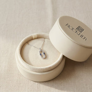 Sapphire and Diamond Flexible Paperclip Pendant in 14k White Gold 0.21ctw, in navy velvet jewelry box