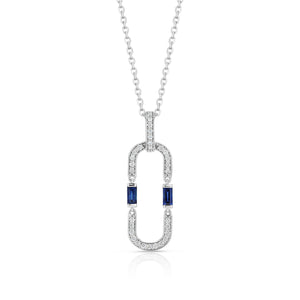 Sapphire and Diamond Flexible Paperclip Pendant in 14k White Gold 0.21ctw – side profile | RockHer