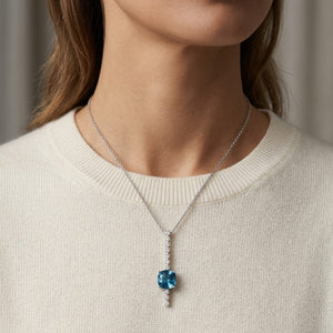 London Blue Topaz & Diamond Stick Pendant 1/5ctw in 14K White Gold - lifestyle