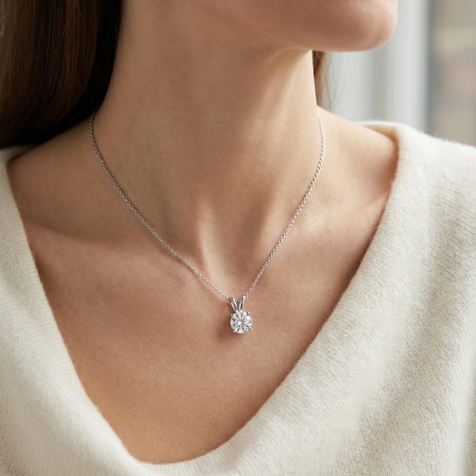 Natural Diamond Round Brilliant Solitaire Pendant 4 ct t.w. in White Gold