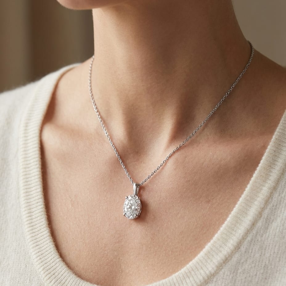 Lab Grown Diamond Oval Solitaire Pendant 2 ct t.w. in White Gold