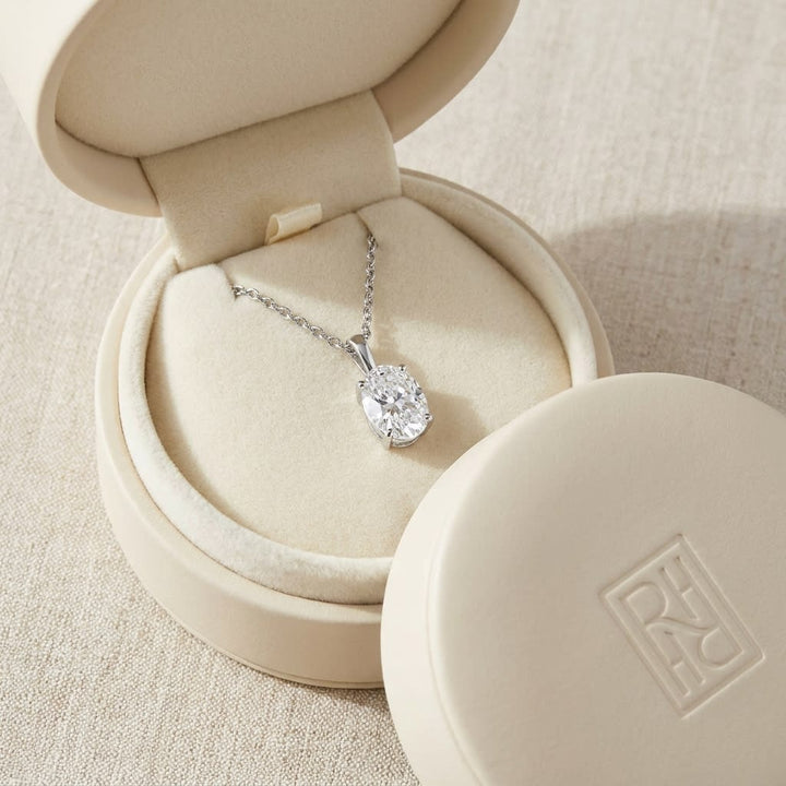 Natural Diamond Oval Solitaire Pendant 1 ct t.w. in White Gold