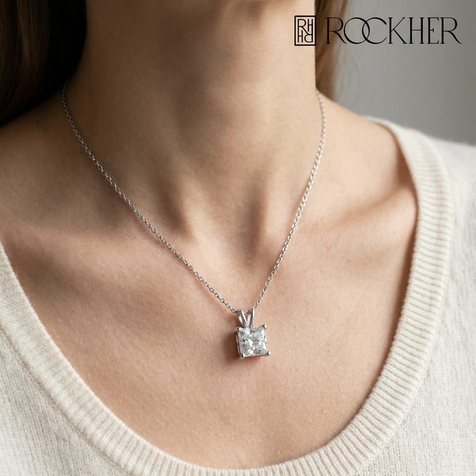 Lab Grown Diamond Princess Solitaire Pendant 1-1/2 ct t.w. in White Gold