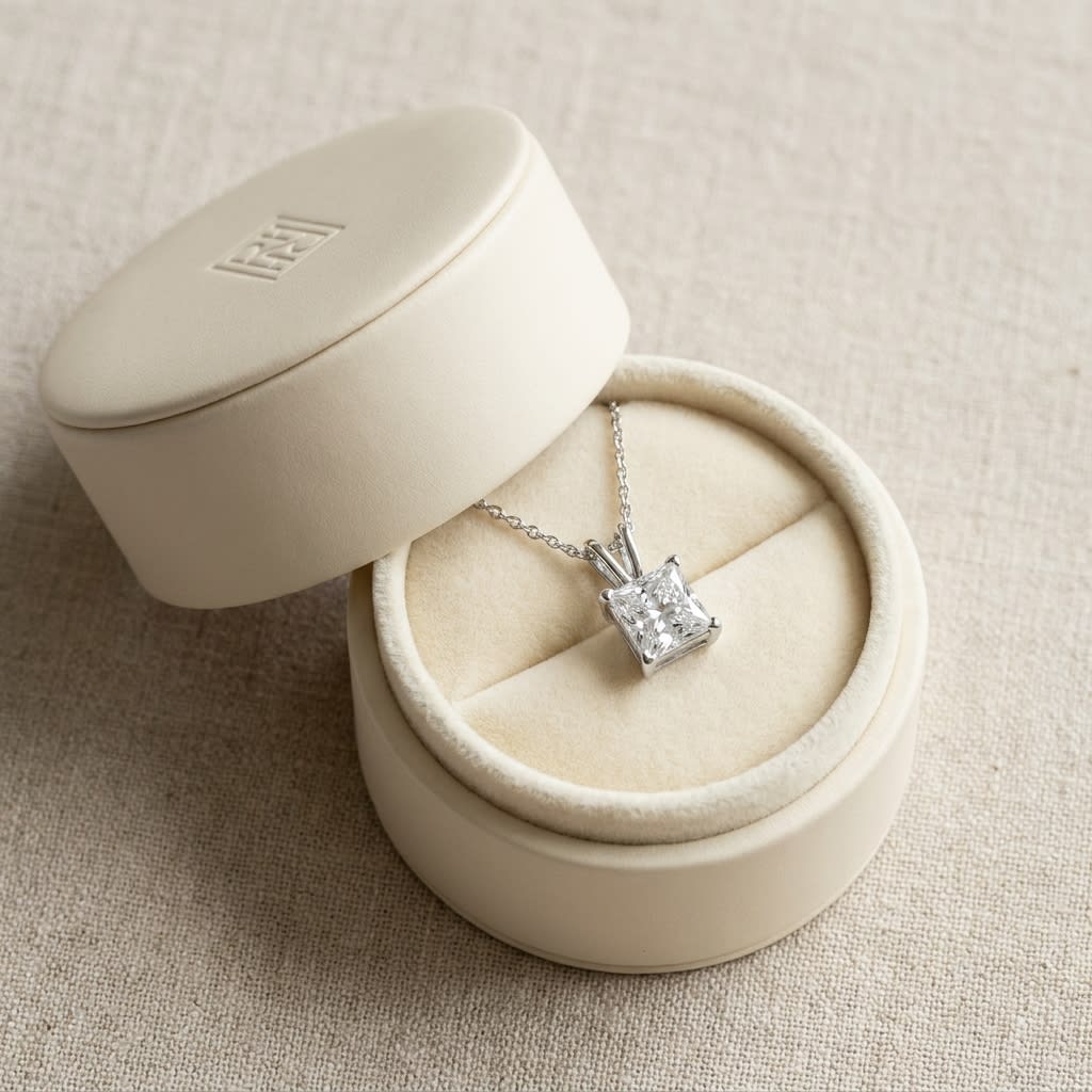 Natural Diamond Princess Solitaire Pendant 2 ct t.w. in White Gold