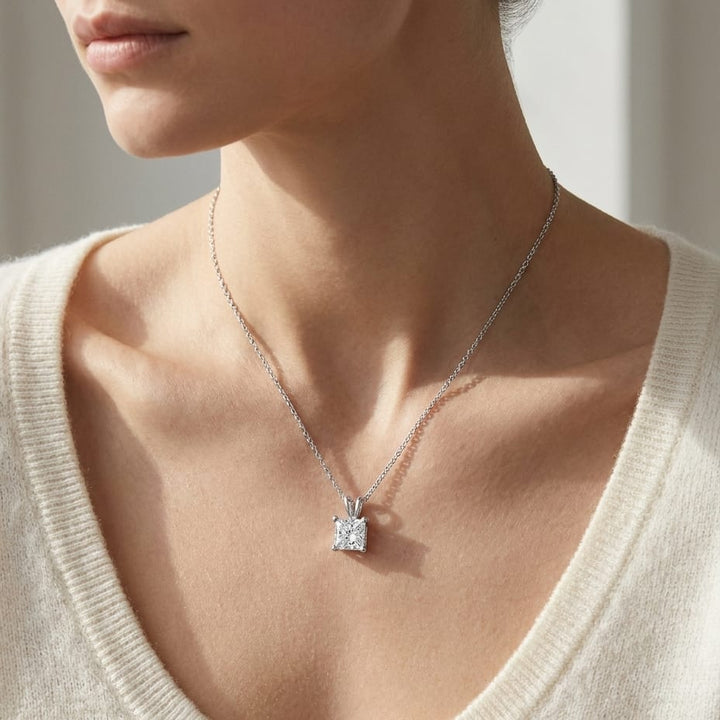 Natural Diamond Princess Solitaire Pendant 2-1/2 ct t.w. in White Gold