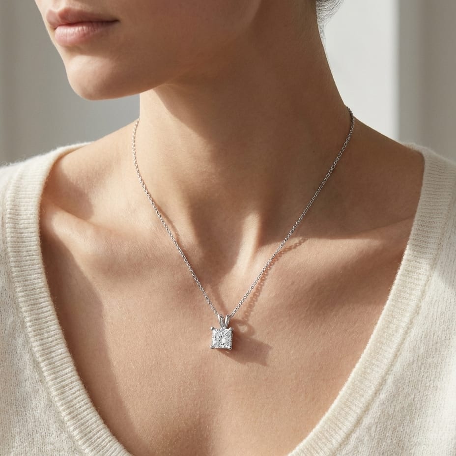 Lab Grown Diamond Princess Solitaire Pendant 1/2 ct t.w. in White Gold