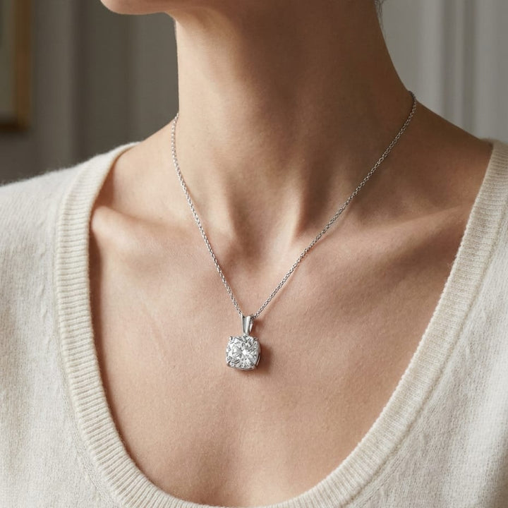 Natural Diamond Cushion Solitaire Pendant 1-1/2 ct t.w. in White Gold