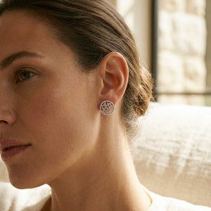 Diamond Baguette & Round Floating Shield Earrings in 14K White Gold - lifestyle