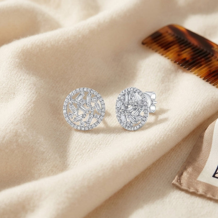 Diamond Baguette & Round Floating Shield Earrings in 14K White Gold - flat lay