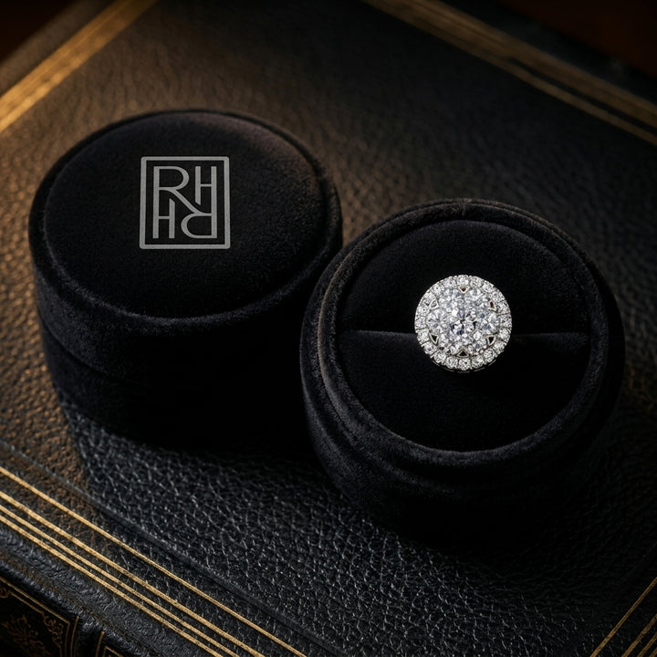 Diamond Halo Earrings in 14K White Gold - presentation