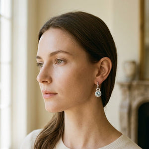 Aquamarine & Diamond Door Knocker Dangle Earrings in 14K White Gold - editorial