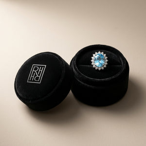 Blue Topaz & Diamond Prong Oval Halo Stud Earrings in 14K White Gold - presentation